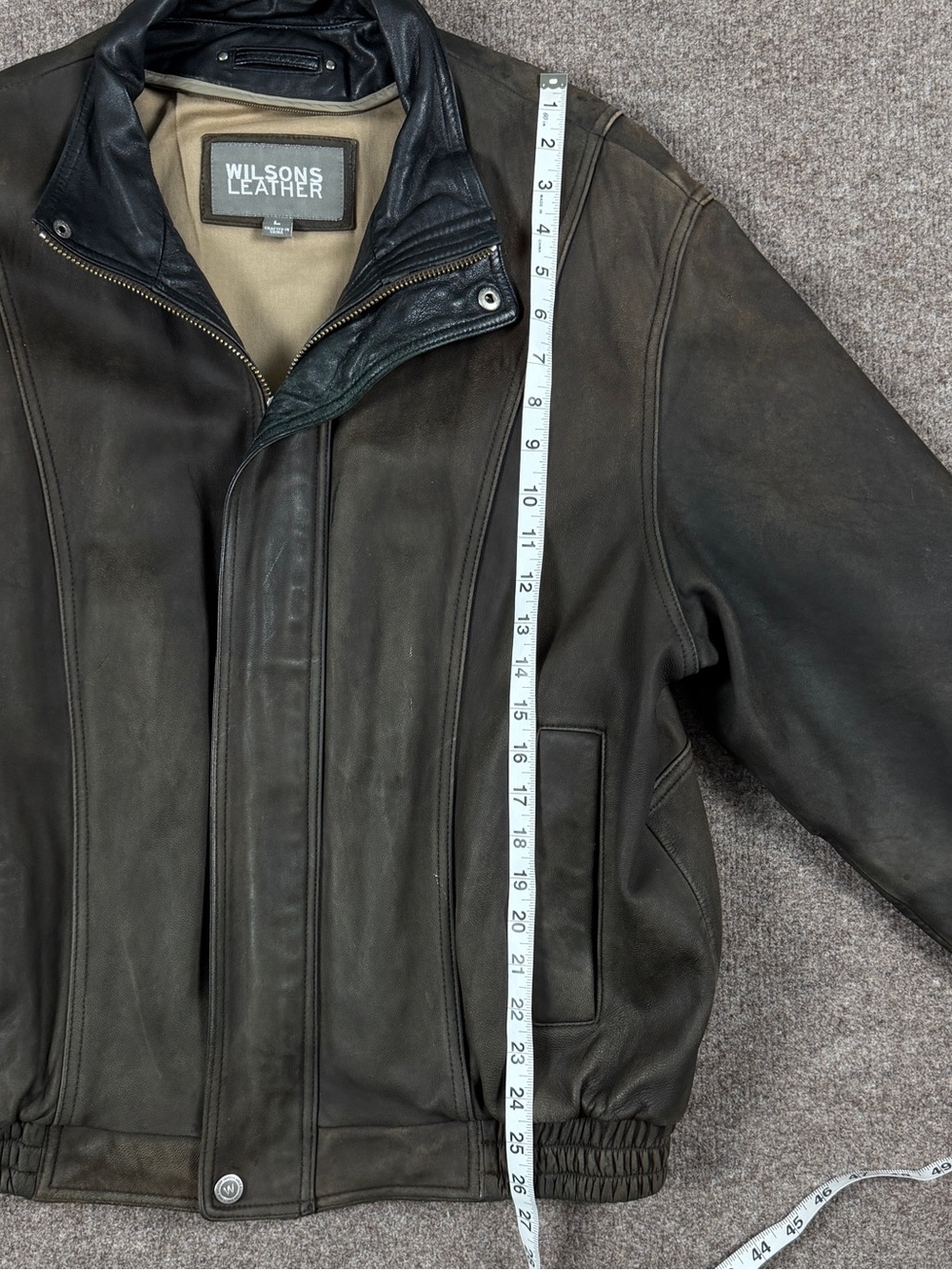 Vintage Wilsons Brown Leather Full Zip Bomber Jacket Men's Large Contrast Collar - Picture 15 of 16